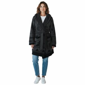 Barefoot Dreams CozyChic Belted Wrap Cardigan Gray Black Aztec Geometric M/L